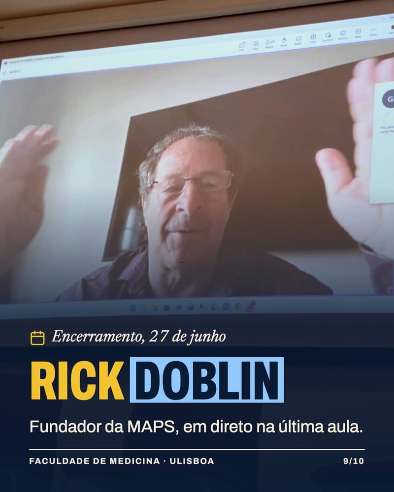 Rick Doblin on a video call, waving, at the last class of the 1st edition.