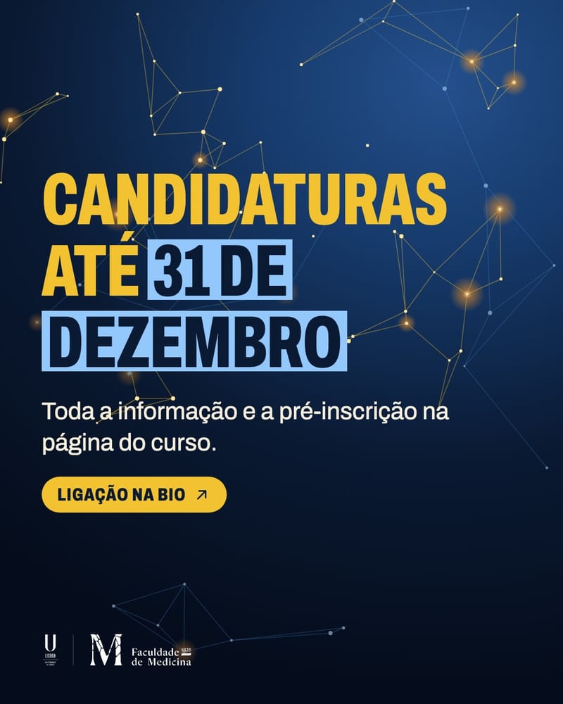 Dark blue poster with the text “Applications until 31 December” and a note about pre-registration on the course page.